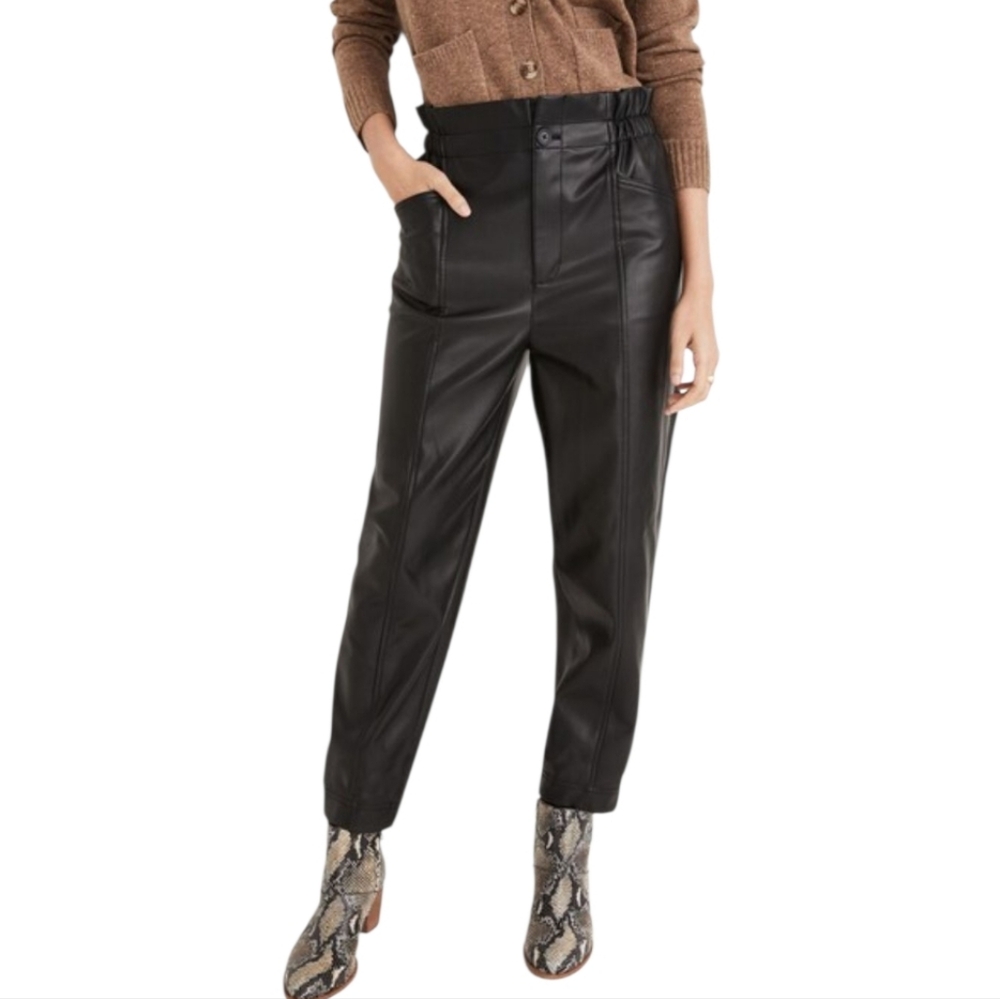 NEW Madewell Vegan Leather Pull-On Paperbag Pants - Picture 2 of 7